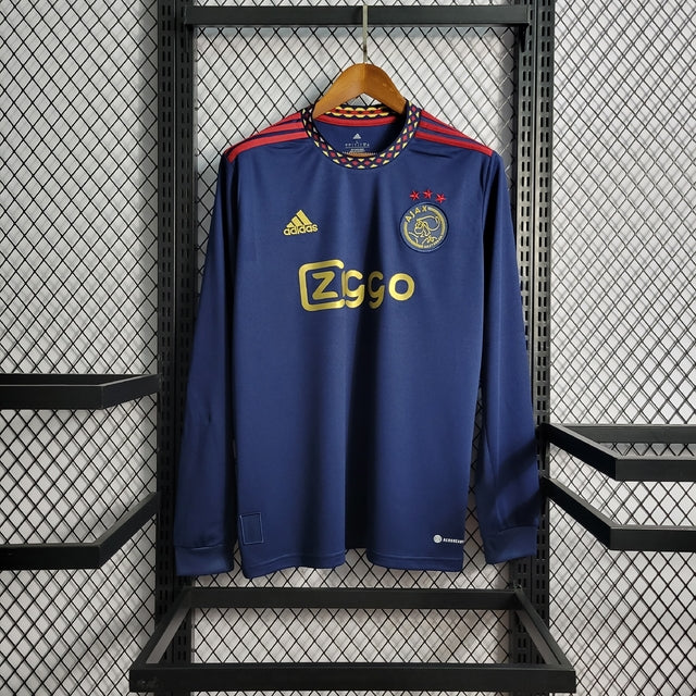 Camisa Ajax Away 22/23 Manga Longa s/n° Torcedor Adidas Masculina - Azul