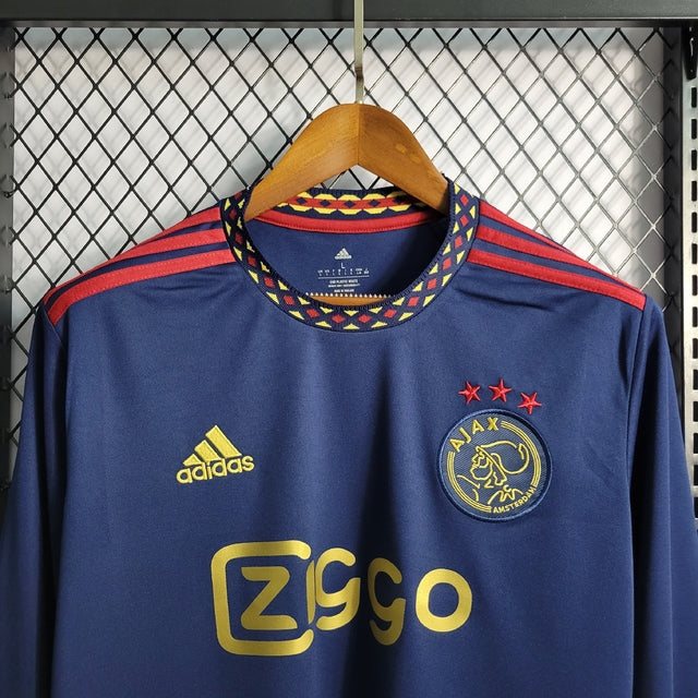 Camisa Ajax Away 22/23 Manga Longa s/n° Torcedor Adidas Masculina - Azul