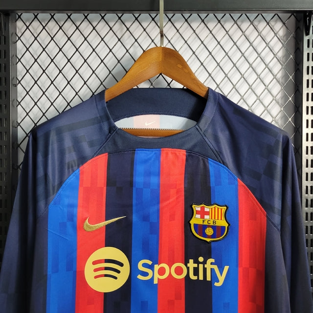 Camisa Barcelona Home 22/23 Manga Longa s/n° Torcedor Nike Masculina - Azul+grená