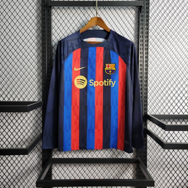 Camisa Barcelona Home 22/23 Manga Longa s/n° Torcedor Nike Masculina - Azul+grená