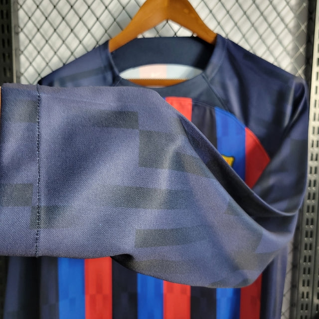 Camisa Barcelona Home 22/23 Manga Longa s/n° Torcedor Nike Masculina - Azul+grená